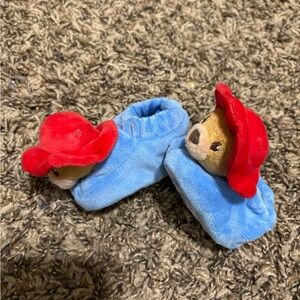 Blue Baby Booties with Red Bear Design